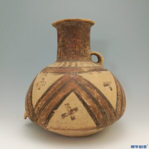 AA005 仰韶文化彩繪叉點三角紋單耳陶壺