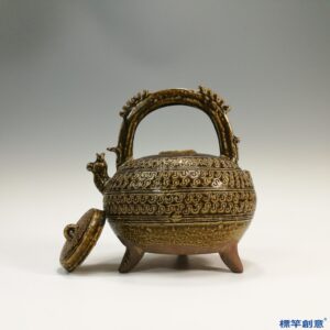 CB003 疑 戰國時期原始青瓷印紋三足提梁盉