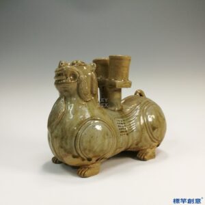 EB006 晉代越窯土青瓷獅形雙管燈台