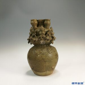 EC008 西晉越窯褐青瓷五鉢貼塑人物穀倉罐魂瓶