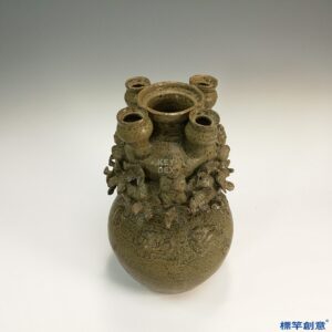 EC008 西晉越窯褐青瓷五鉢貼塑人物穀倉罐魂瓶