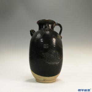 FB009 唐代魯山窯黑釉銀斑雙繫執壺