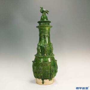 GD002 遼代缸瓦窯綠釉陶貼塑昇天佛塔