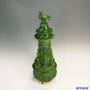 GD002 遼代缸瓦窯綠釉陶貼塑昇天佛塔