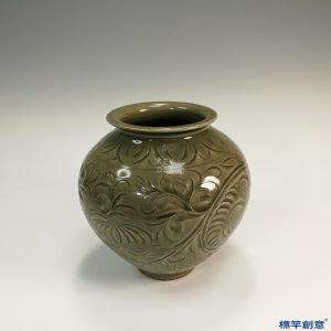 GE004 金代耀州窯青釉瓷刻花大罐