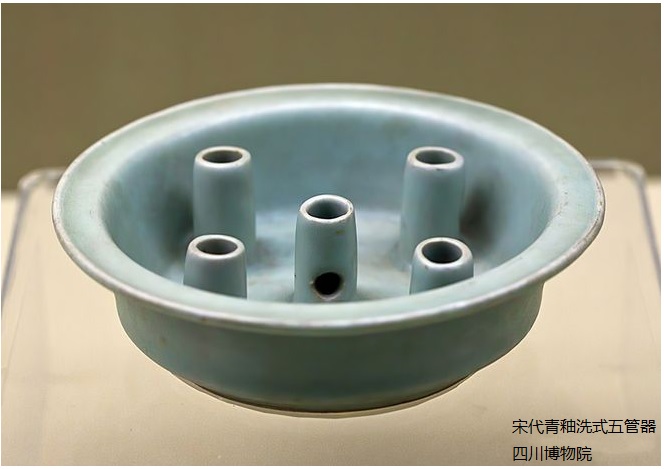 HA003 元代龍泉窯土青瓷蓮瓣紋佛教五方佛五管油燈:圖片 5