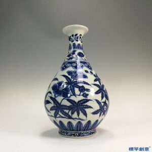 HB011 明中期景德鎮窯青花繪秋葵紋玉壺春瓶