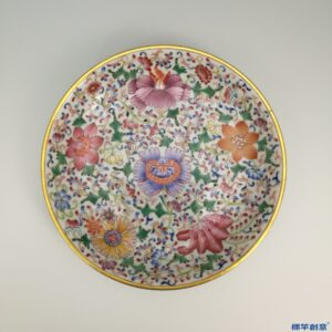 IB002 民國初年彩繪百花不落地盤