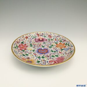 IB002 民國初年彩繪百花不落地盤