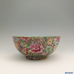 IB003 民國初年彩繪百花不落地碗