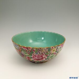 IB003 民國初年彩繪百花不落地碗