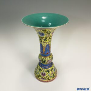 IA015 清晚期景德鎮窯黃釉琺瑯彩繪仿古瓷觚