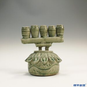 GB019 北宋越窯系青瓷蓮瓣紋佛教五方佛五管燭台