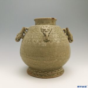 ED006 東晉越窯青瓷刻花獸首四耳罐