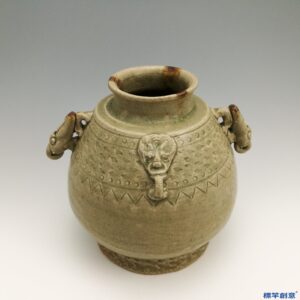 ED006 東晉越窯青瓷刻花獸首四耳罐
