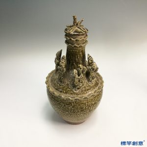 DE017 東漢褐青瓷陪葬塑人獸貼塑穀倉罐