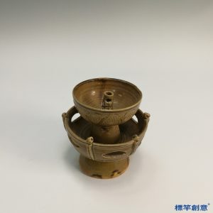 GC082 南宋建寧窯醬釉高足油燈一對