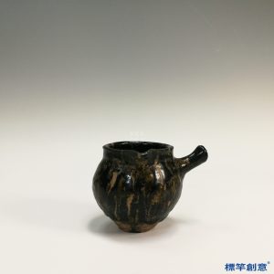 GC118 南宋吉州窯黑釉釜式油滴橫把煮茶壺