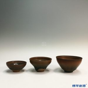 GC035 南宋建窯醬釉兔毫大中小茶盞茶碗一組