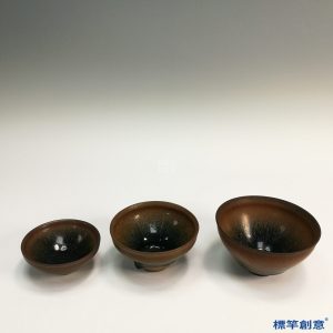 GC035 南宋建窯醬釉瓷兔豪大、中、小茶盞一組