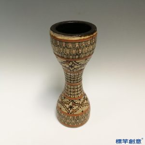 GB103 北宋磁州窯黃釉瓷刻花紋飾腰鼓