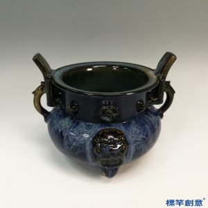 GC181 南宋鈞窯天藍釉獸面雙耳鼎式爐