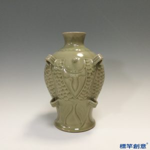 GE020 金代耀州窯青瓷雙魚型穿帶壺