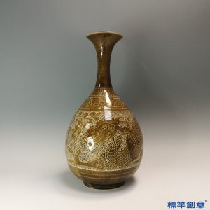 GB152 北宋定窯柿紅釉刻花玉壺春瓶