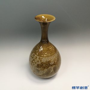 GB152 北宋定窯柿紅釉刻花玉壺春瓶