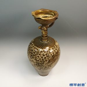 GB154 北宋定窯柿紅釉刻花鳳首壺