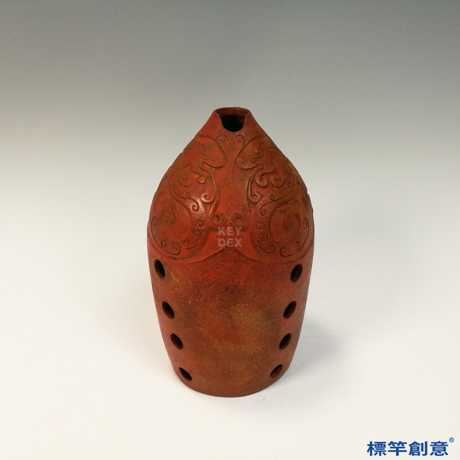 DE022 東漢紅陶刻紋樂器八孔塤:圖片 2