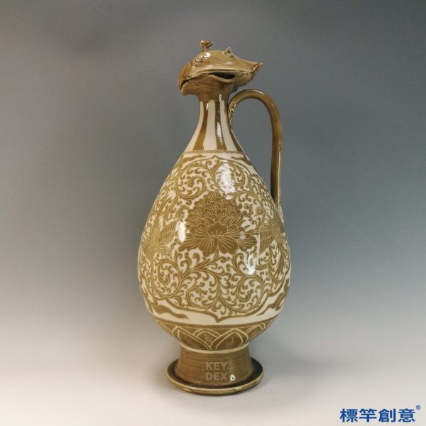 GB176 北宋定窯米白釉彩繪鷹嘴壺