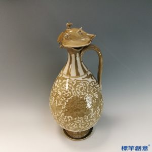 GB176 北宋定窯米白釉彩繪鷹嘴壺