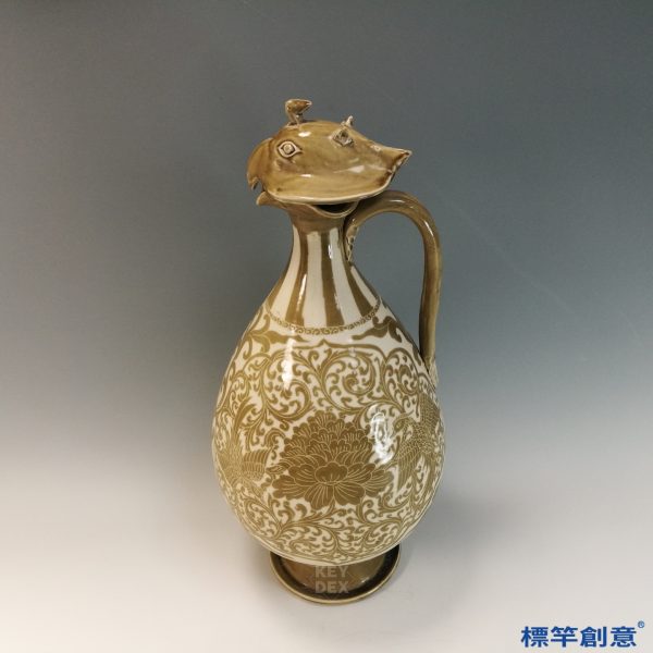 GB176 北宋定窯米白釉彩繪鷹嘴壺：圖片 2