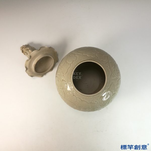 GB177 北宋定窯白釉刻花獅子蓋罐：圖片 5