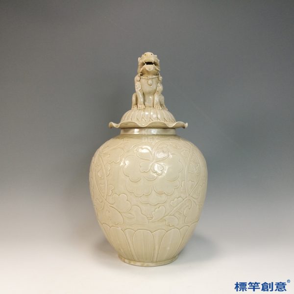 GB177 北宋定窯白釉刻花獅子蓋罐：圖片 6