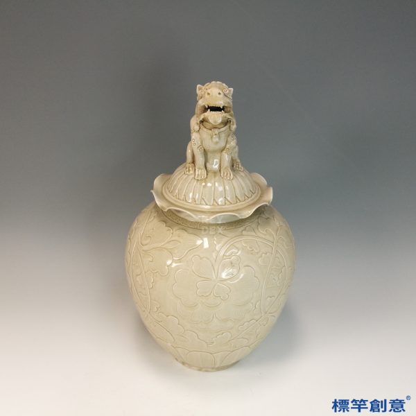 GB177 北宋定窯白釉刻花獅子蓋罐：圖片 7