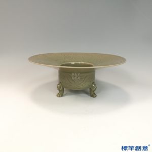 FC071 五代越窯青瓷三獸足刻花薰爐