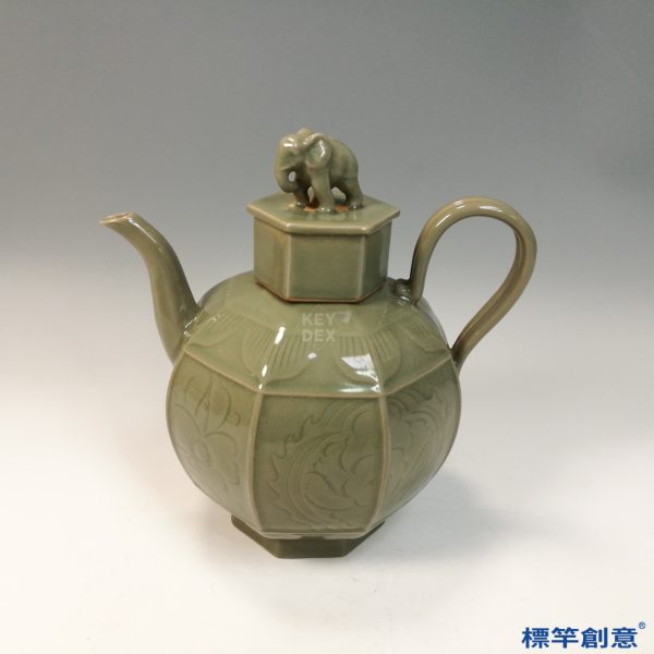 FC072 五代越窯青瓷象鈕八稜刻花執壺：圖片 2