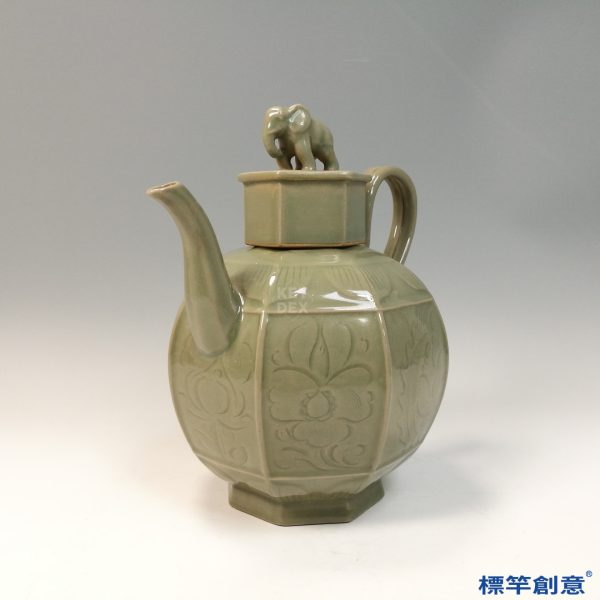 FC072 五代越窯青瓷象鈕八稜刻花執壺：圖片 6