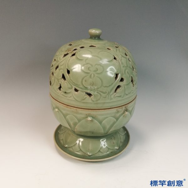 FC074 五代耀州窯淡青瓷刻花卉鏤空薰香爐：圖片 2