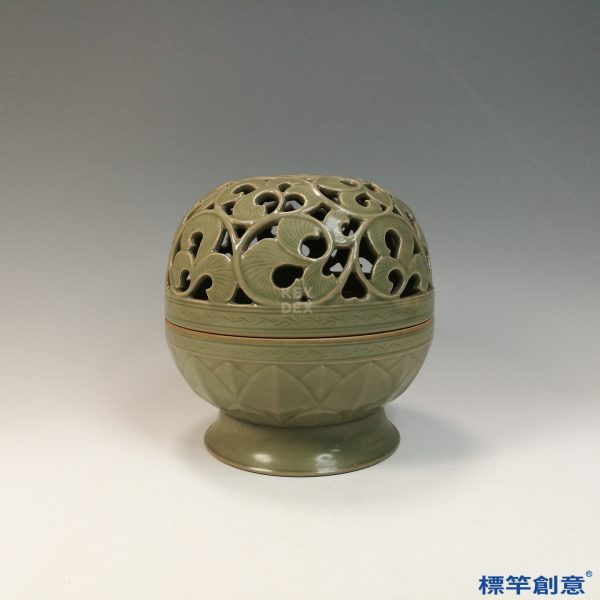 FC077 五代越窯青瓷纏枝紋鏤空香薰爐