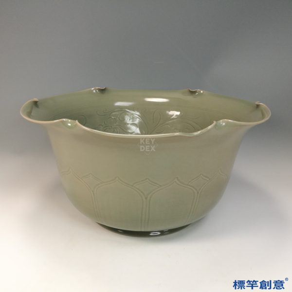 FC078 五代越窯青瓷刻蓮瓣紋花口魚缸：圖片 2