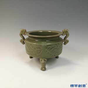 FC079 五代越窯青瓷雙耳刻花鼎式香爐