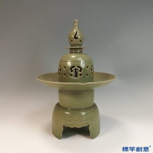 FC080 五代越窯青瓷葫蘆頂鏤空刻花香薰爐