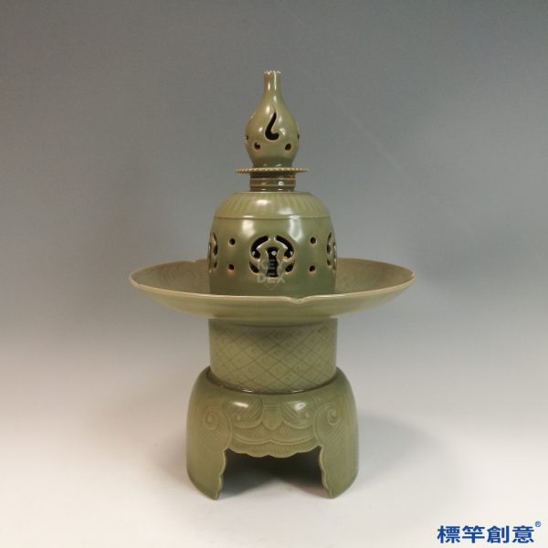 FC080 五代越窯青瓷葫蘆頂鏤空刻花香薰爐