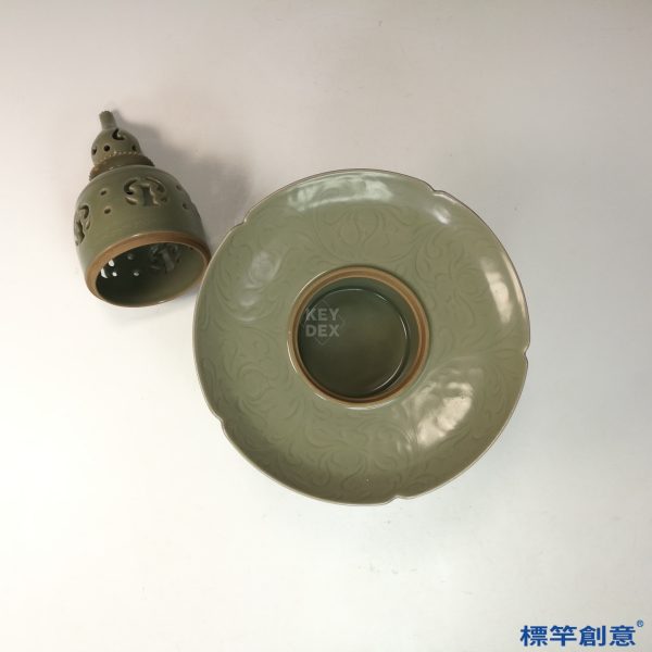 FC080 五代越窯青瓷葫蘆頂鏤空刻花香薰爐：圖片 5