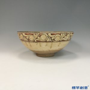 GA083 宋代磁州窯米白釉繪花卉魚紋湯碗