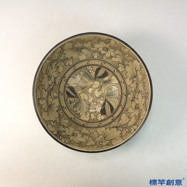 GA083 宋代磁州窯米白釉繪花卉魚紋湯碗：圖片 3