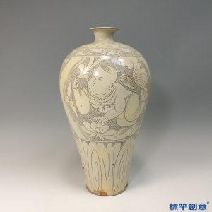 GB185 北宋磁州窯白釉珍珠地刻花梅瓶